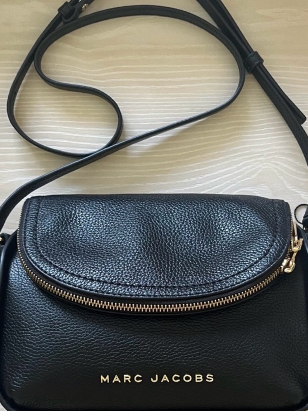 Marc Jacobs Black Pebbled Leather Crossbody with Gold Logo